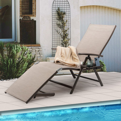 Saudah Cozy Aluminum Reclining Lounge Chair with Cushion Drink Holder Adjustable Assemble-Free by Ebern Designs