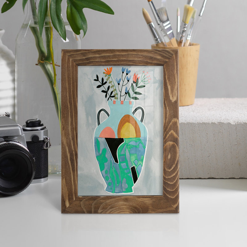 Blayze Collage Vase IV, encadré sur papier, H 7 po x l 5 po x P 1 po, Noyer