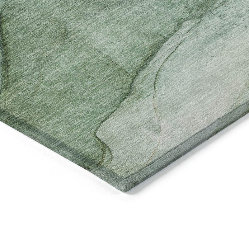 3' X 5' Green And Sage Abstract Washable Indoor Outdoor Area Rug