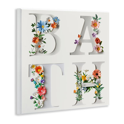 Plaque murale typographique florale de bain, design par Susan Arnot