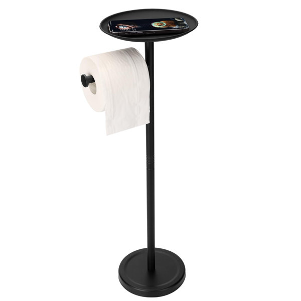 Tofix Freestanding Toilet Paper Holder With Shelf - Stainless Steel Base, Black, No Drill Bathroom Organizer