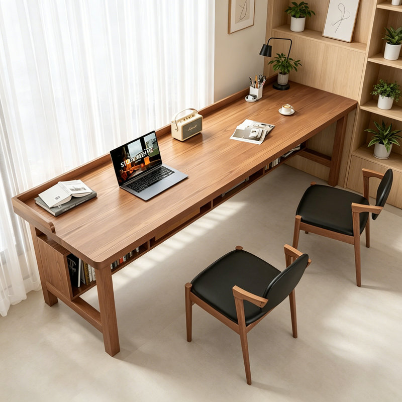 Bureau simple en bois de pin massif brun, H 29,5 po x l 70,87 po x P 23,6 po
