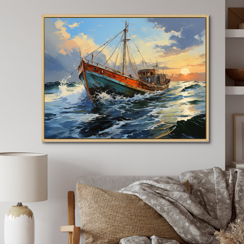 Impression d'art sur toile, "Bateau expressif" - Transport, H 16 po x l 32 po x P 1 po, Cadre naturel flottant