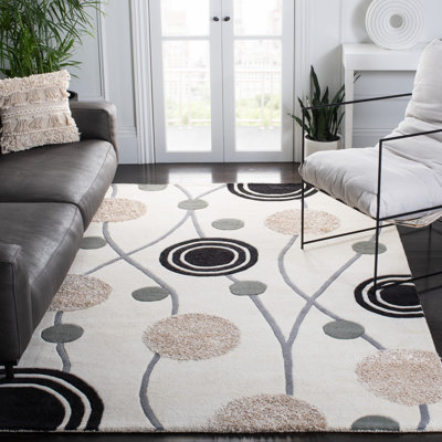 Clovill Geometric Handmade Tufted Wool Ivory/Grey Area Rug