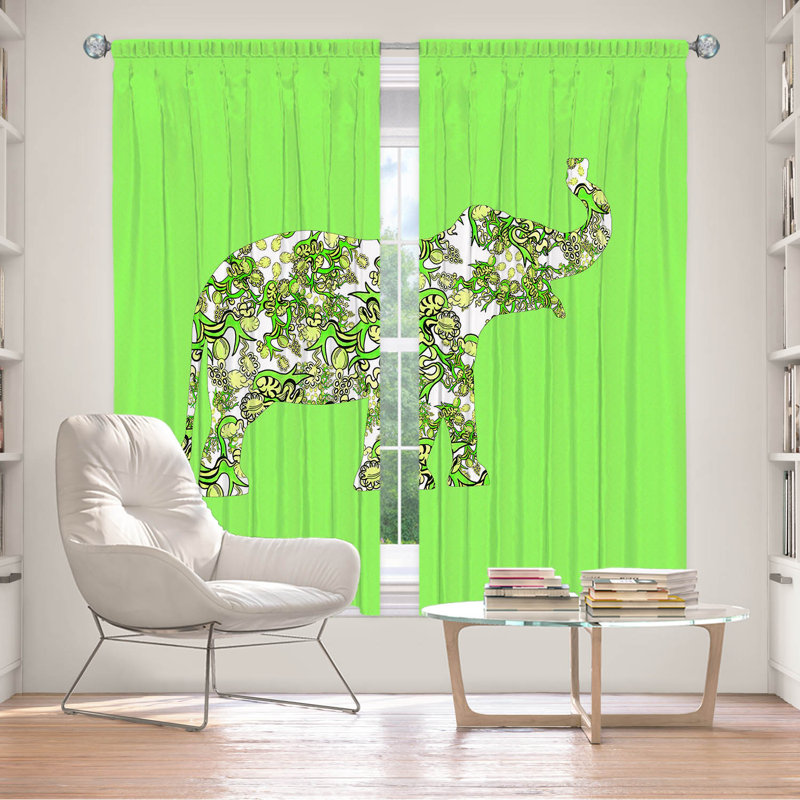 Ensemble de 2 panneaux de rideaux pour fenêtre Espenson par Susie Kunzelmanelman Elephant II, Vert/blanc, L 40 po x L 82 po