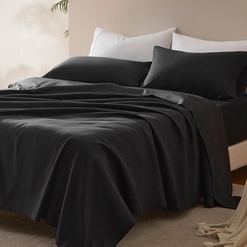 Ensemble de draps en microfibre rafraîchissant Nanotex avec poches profondes, Noir