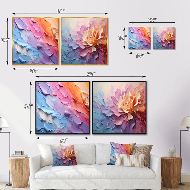 Rainbow Hue Harmony - ensemble de 2 collages abstraits carrés, Cadre flottant noir, H 16 po x l 33 po