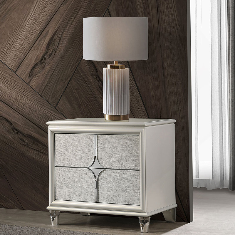 Table de chevet 2 tiroirs Pearl White