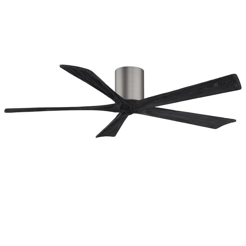 60" Irene 5-Blade Hugger Ceiling Fan with Wall Remote, Brushed Pewter, Matte Black, 60"
