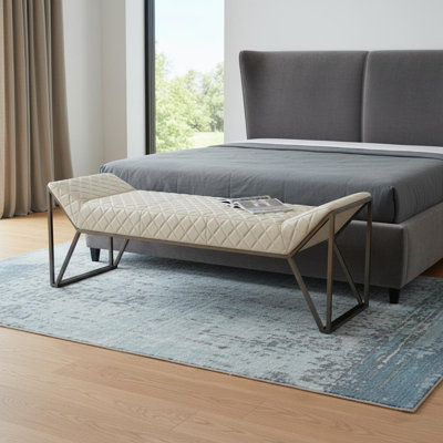 Banc rembourré en similicuir et acier 63 po 63 po