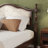 Queen Pine wooden Bed with Upholstered Headboard  and Panel Footboard, with  Two Bed Rail Support Feet and Central Platform Support Feet ,Walnut