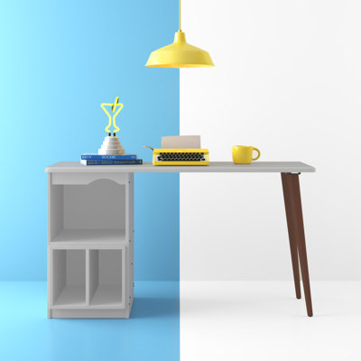 Bureau de style Mid-Century 54 po avec 3 tablettes blanches Hampton