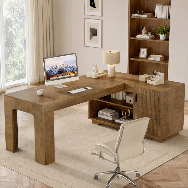 Bureau en L 59 po avec armoire de rangement