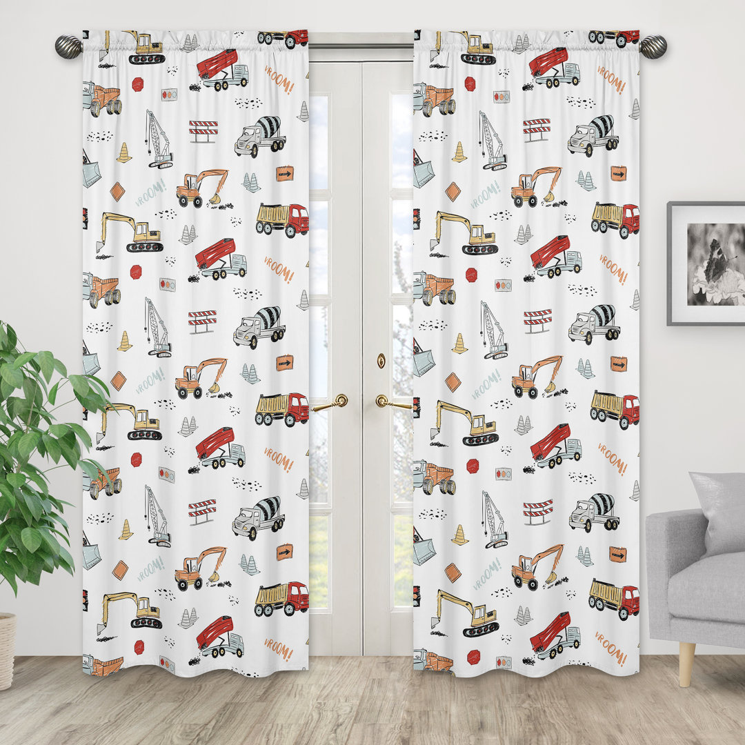Truck Semi-Sheer Rod Pocket Curtain Panels (Set of 2) Sweet Jojo Designs