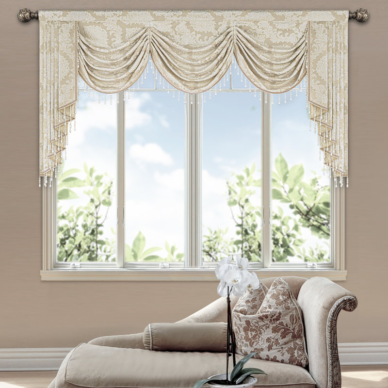 Damask Window Valance in Beige, 79" W x 11.2" L