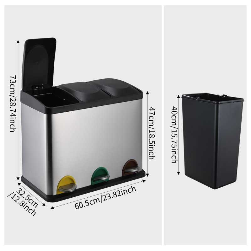 Gruffudd Stainless Steel Step On Kitchen Trash Can - 45L