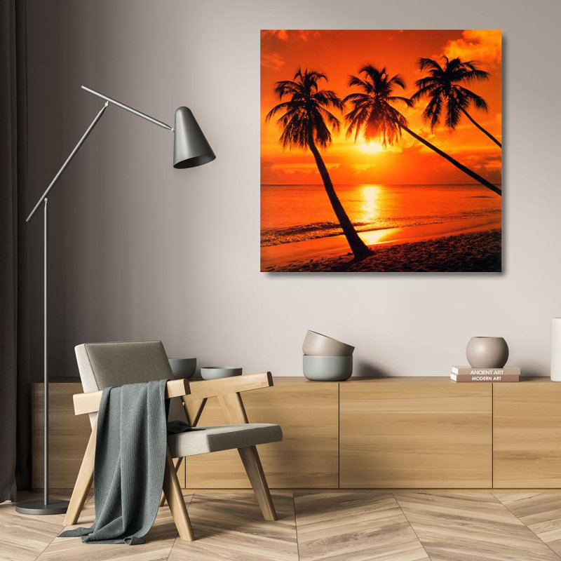 Coucher de soleil tropical, H 20 po x l 20 po