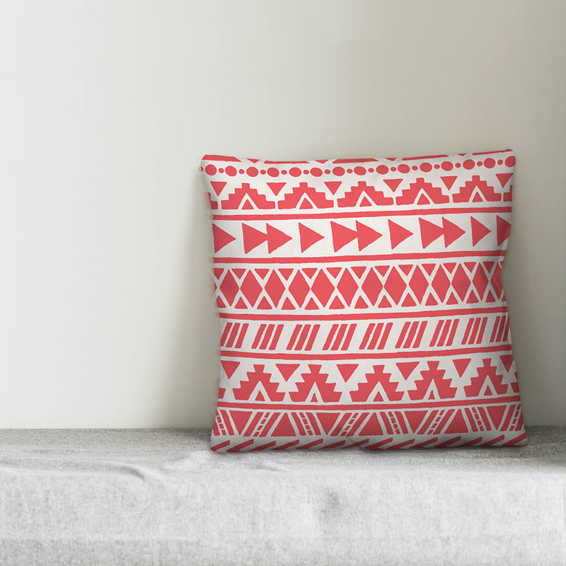  Coussin Tribal, Polyester/ Bourre en polyester, 20 po X 20 po, Blanc cassé / rouge chinois