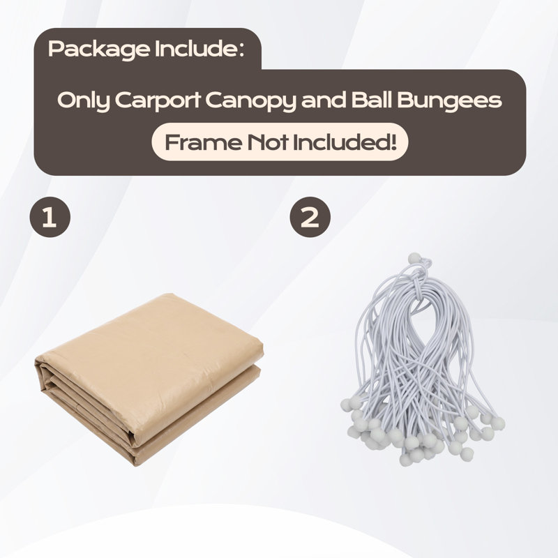 Aoodor 10 x 20 FT Shade Replacement Canopy Cover with Extra-Long Ball Bungees, Beige