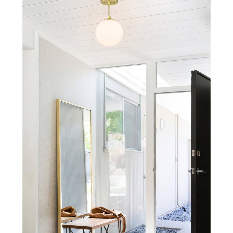 Andren Flush Light 1 Light Semi Flush Mount Ceiling Light, Globe Ceiling Light, Satin Brass