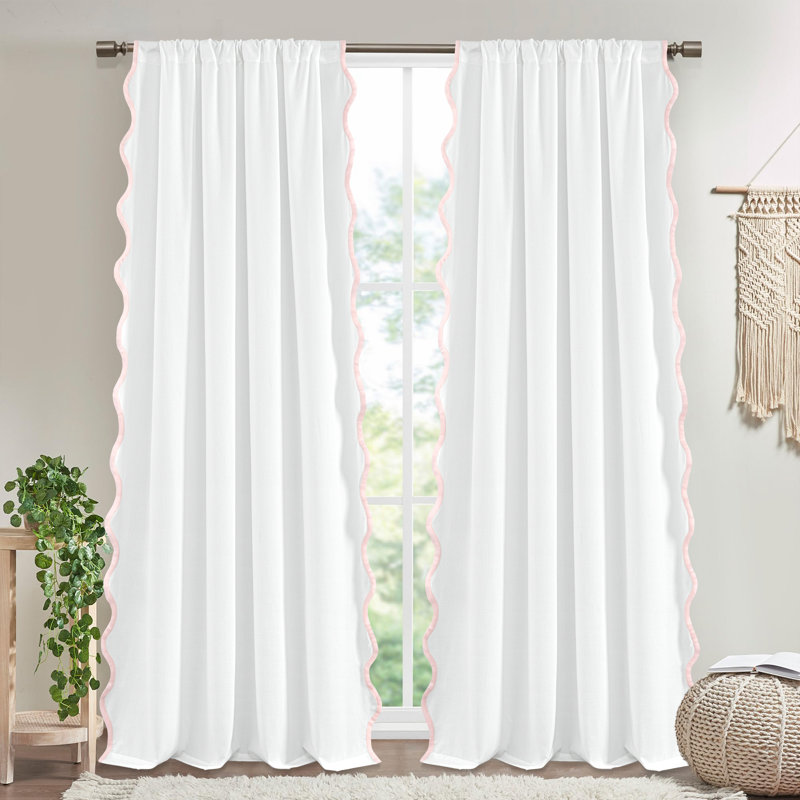 Coastal Chic Scallop Edge Window Curtain 2 Panels Set, Pink 52" W X 84" L,2pcs, 52" W x 84" L, Pink