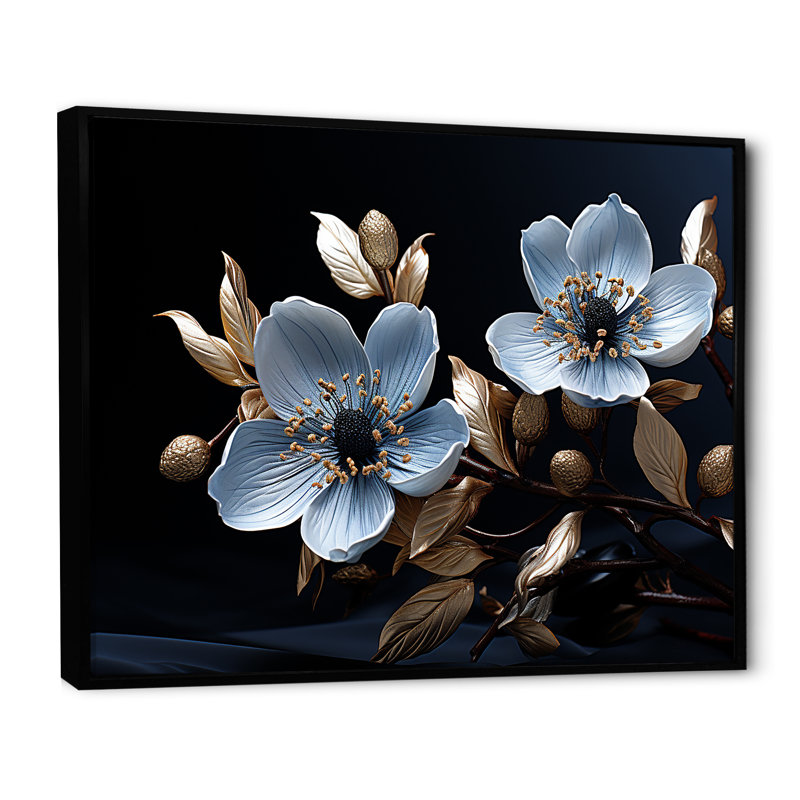 Cornouiller noir Reverie III sur toile, Cadre flottant noir, H 12 po x l 20 po x P 1 po