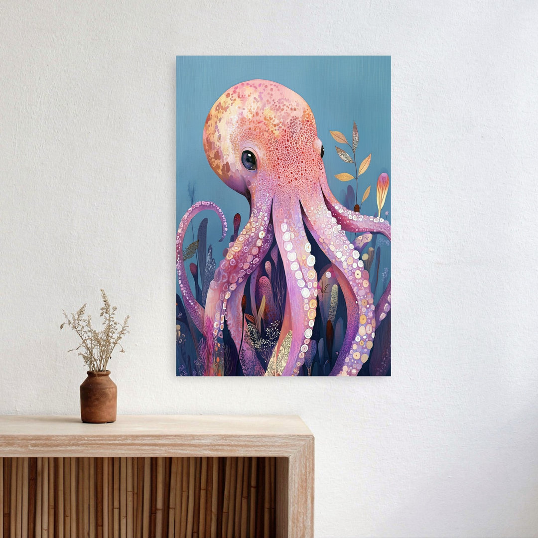 Whimsical Pink Octopus Colorful Dreamy Vibrant Octopus Nature Ocean Wall Art Print