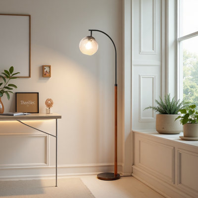Lampe sur pied pivotante réglable moderne 63 po 63 po avec abat-jour en verre bullé transparent et base en marbre, structure en métal peint en bois massif pour le salon et la chambre à coucher (ampoules non incluses)