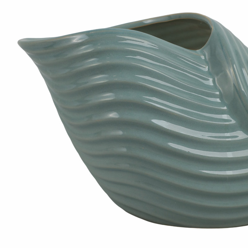 17" Seaside Blue Ceramic Shell Planter