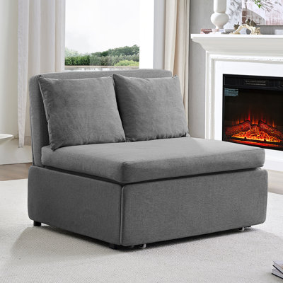 Modern Convertible Sofa Bed With Linen Fabric - Easy Pull-out Design Transforms From 43.5" Armless Sofa To 79.9" Bed, High-quality Sponge & Metal Frame