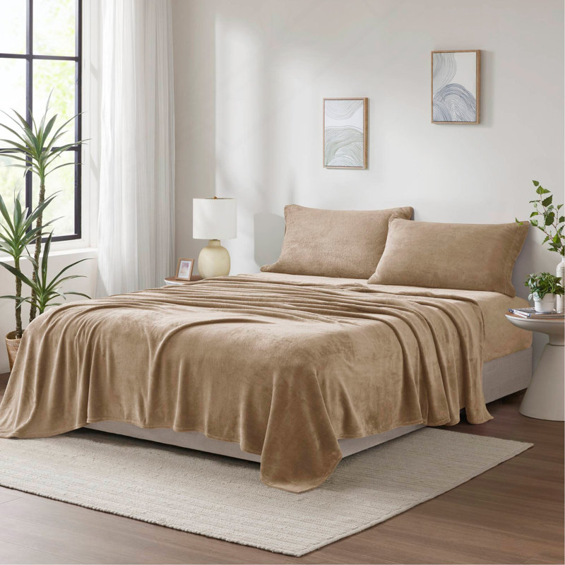 Ensemble de draps 4 pièces, Ensemble de draps pour lit double avec 2 taies d'o, Taupe
