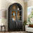 Tall Arched Farmhouse Storage Cabinet, Reversible 4-Door Kitchen Pantry with Glass & Rattan X Wood Doors, Adjustable Shelves, Display Cabinet for Kitchen Dining & Entryway-1804820636