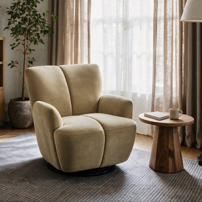 Modern Upholstered 360° Swivel Barrel Accent Armchair