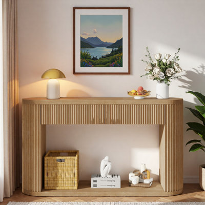 Console ovale cannelée avec 2 tiroirs et tablette inférieure