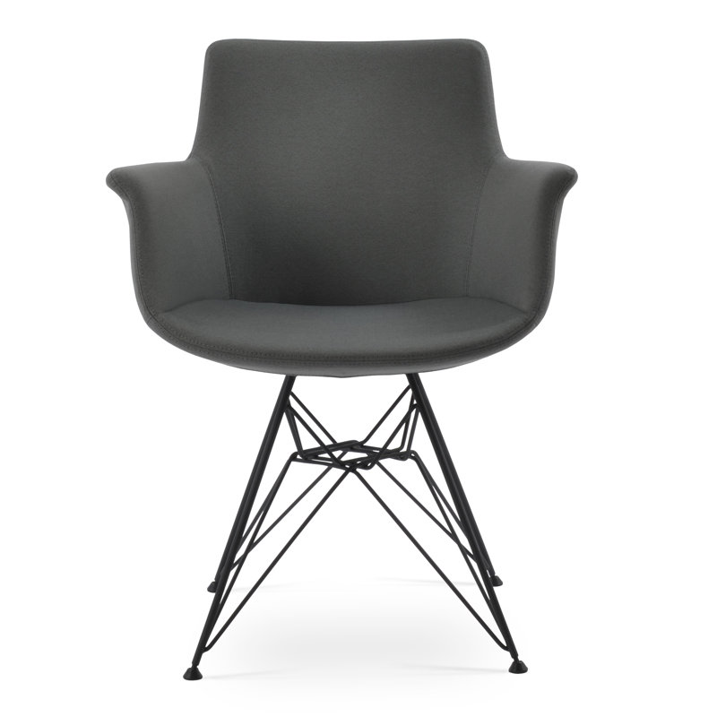Bottega Wool Solid Back Arm Chair, Black, Light Gray 