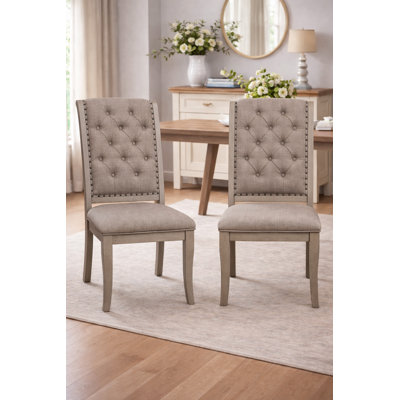 Chadwick 20.25" Tufted Dining Side Chair — Nailhead Trim · Cream Fabric · Gray Cashmere Finish