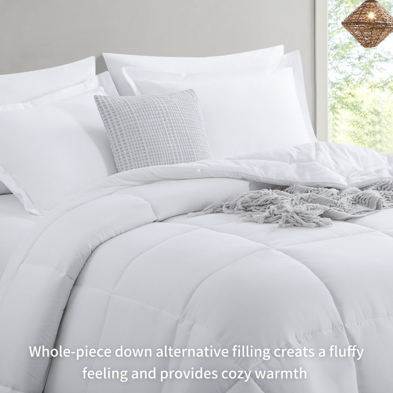 White Twin Reversible Down Alternative Microfiber Comforter Set