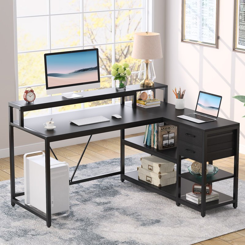 104.1Cm W L-Shaped Computer Desk, Black