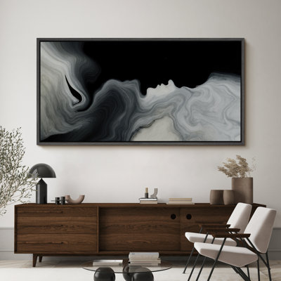 Grande impression sur toile encadrée - reproduction abstraite neutre pour décoration murale minimaliste moderne