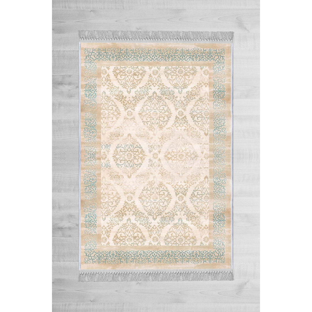 Rectangle Addyson Floral Machine Tufted Velvet Area Rug in Beige East Urban Home Rug
