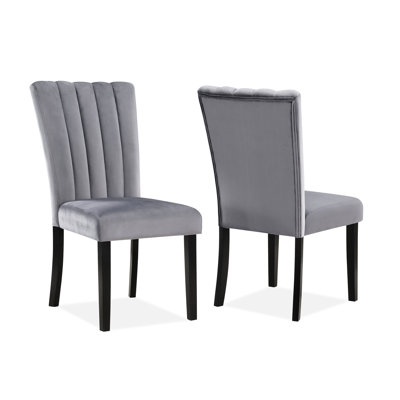 Contemporary Velvet Dining Chairs, 2Pc, Gray Black, Back, Wood Manufacture 2Pc Gray/Black Upholstered Look, Channel Construction For Prospects