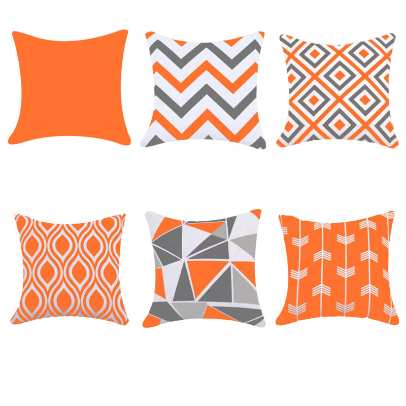 Millry Indoor / Outdoor Geometric Orange Square Throw Pillow Cover
