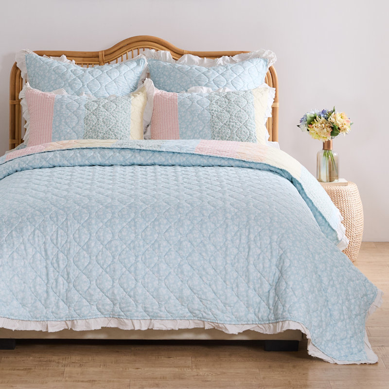Greenland Home Fashions Tessie Pastel 2-Piece Twin Size Quilt Set 68x88 + 20x26, Twin Quilt + 1 Standard Sham