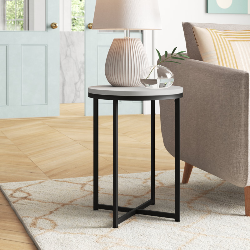 Table de bout Hampstead Collection - Table d'appoint moderne en stratifié avec structure entrecroisée, Noir mat, Blanc