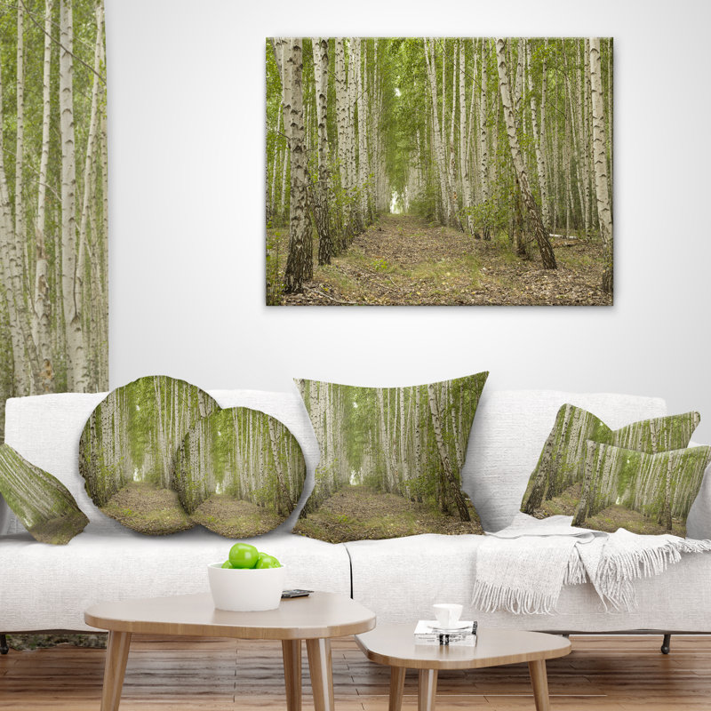Coussin Dense Birch Grove en été, 16 po x 1 po, Coussin décoratif
