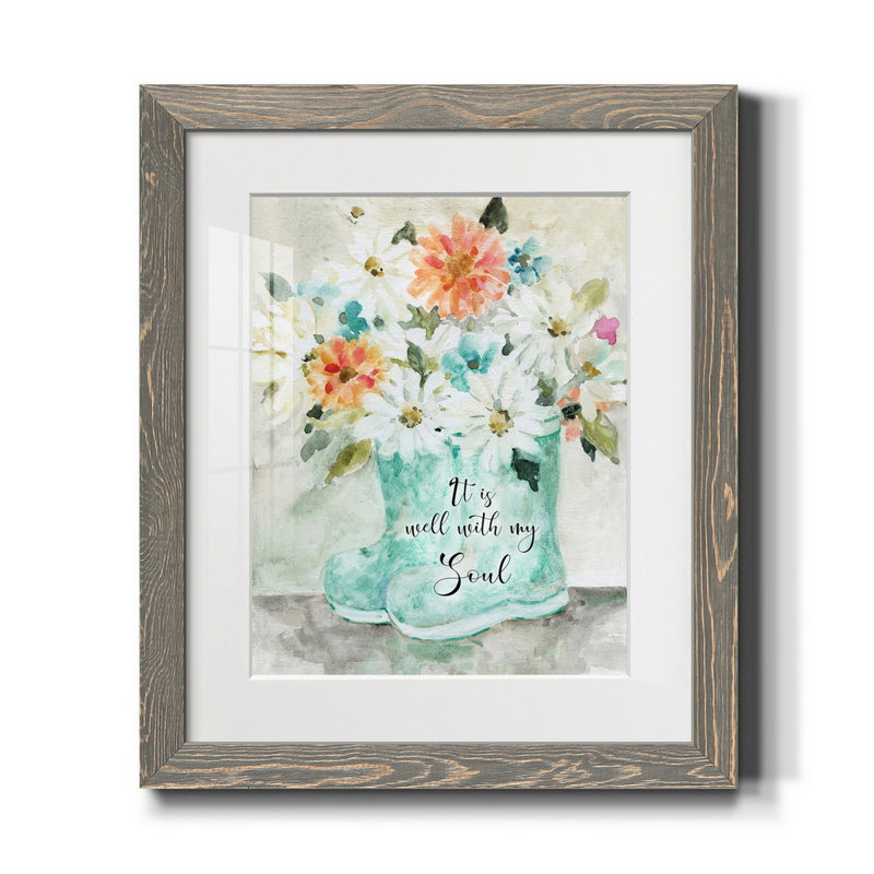 Daisy Wellies Bouquet - Reproduction d'art sur papier encadrée, Cadre en papier gris, H 24 po x l 18 po x P 1,5 po