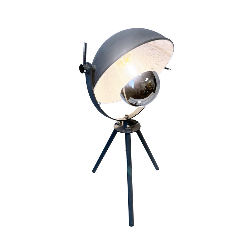 Lampe de table industrielle à trépied en métal 1 lumière, Gris