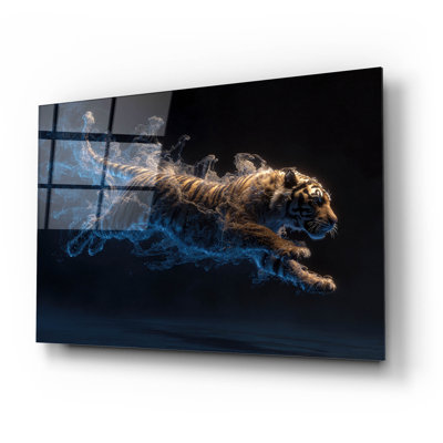 Art mural en verre épique «Tiger Profondeurs» par Ann Klee, 24 po x 16 po