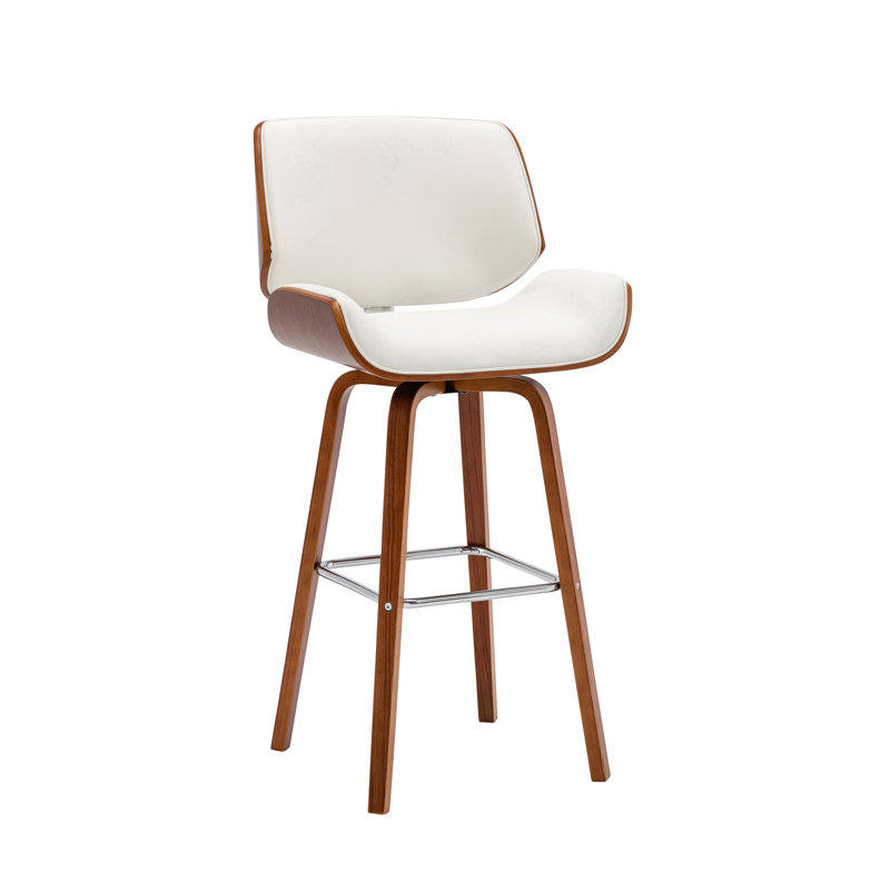 Porthos Home Oma Swivel Bar Stool, Pu Leather, Wooden Legs With Footrest, White