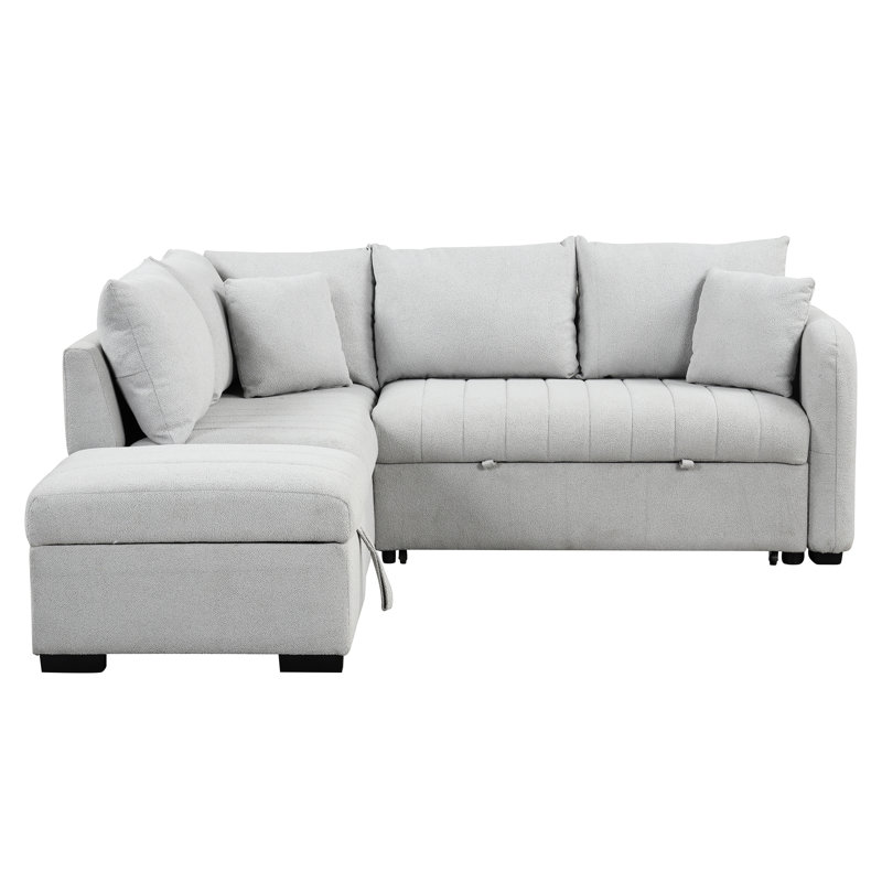 Gray L-Shaped Bed Sleeper, Equipped With Movable Storage, Ports, Power Sockets And A Fabric Upholstery Pull Out In Gray, Storage , Ports For Modern Living